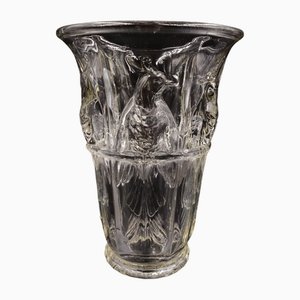 Vase Art Déco en Verre avec Motif Cacatoès par Verlux, France, 1930s