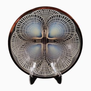 Art Deco Opalescent Glass Bowl with Geometric Shell Motif by Lalique, 1920s