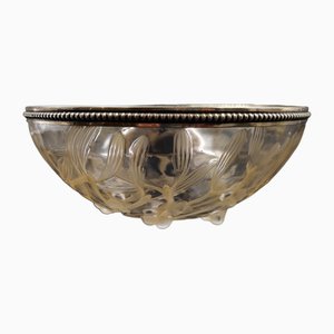 French Art Deco Glass Bowl with Mistletoe Motif by Lalique, 1920s