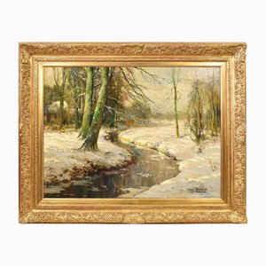 Kees Terlouw, Paesaggio sotto i boschi con neve, anni '20, Olio su tela, con cornice