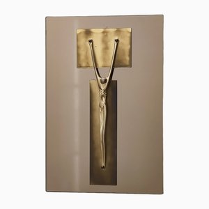 Vintage Italian Brass and Mirror Crucifix in the style of Fontana Arte, 1970s