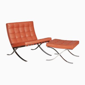 Set of Vintage Barcelona Lounge Chair with Ottomane by Ludwig Mies Van Der Rohe for Knoll International