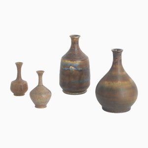 Petits Vases Scandinaves Modernes en Grès Marron par Gunnar Borg pour Höganäs Ceramics, 1960s, Set de 4