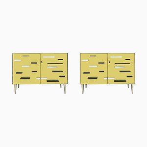 Italian Golden Murano Glass and Brass Cabinets, Set of 2