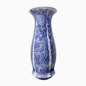 Blau lackierte Chinoiserie Keramikvase von Laveno, 1940er