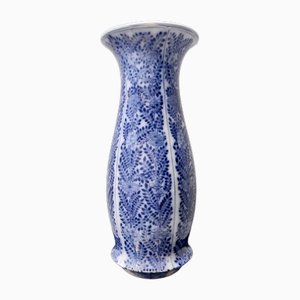 Jarrón Chinoiserie de cerámica lacada en azul de Laveno, años 40
