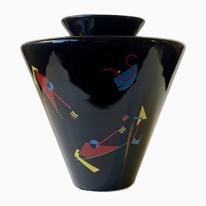 Vaso modernista in porcellana nera nello stile di Wassily Kardinsky, anni '50