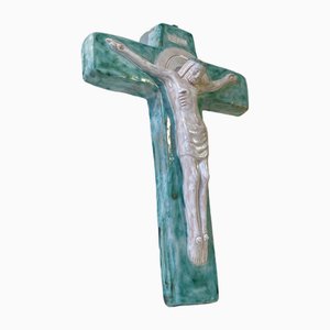 Crucifix Inri en Céramique Vernie, Italie, 1930s