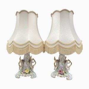 Baroque Style Table Lamps in Porcelain by Rudolf Kämmer, Thuringia, Germany 1950s, Set of 2