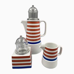 Il Faro Series Fanal Coffee Pot, Cream Dispenser and Sugar Can by Aldo Rossi for Rosenthal Studio Line, Germany, 1994, Set of 3