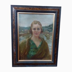 Giuseppe Maldarelli, Portrait of Woman, 1920s, Oil on Board, Framed