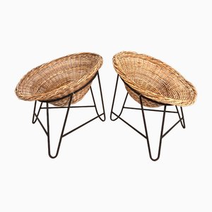 Vintage Basket Chairs in Rattan, 1960s, Set of 2