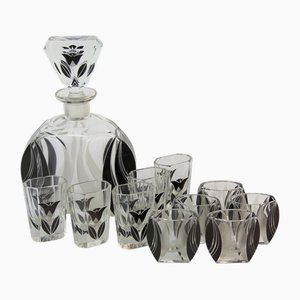 Art Deco Decanter Set with Glasses by Karl Palda, 1920s, Set of 11