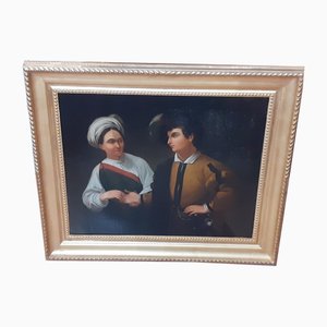 After Caravaggio, Figurative Scene, 1800s, Oil on Canvas, Framed