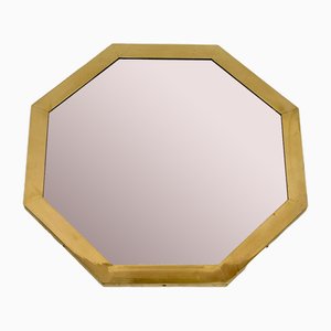 Miroir Octogonal Mid-Century Moderne en Laiton, 1970s