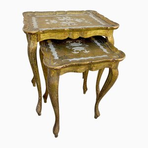 Florentine Interlocking Small Tables Hand Painted and Gilded by Fratelli Paoletti, Italy, 1930s