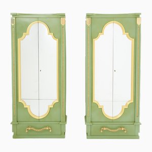 Armadi laccati verde celadon in ottone dorato di André Arbus, anni '30, set di 2