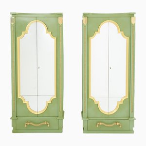 Celadon Green Lacquered Wardrobes in Gilt Brass from André Arbus, 1930s, Set of 2