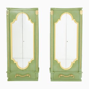 Celadon Grün Lackierte Kleiderschränke aus Vergoldetem Messing von André Arbus, 1930er, 2er Set