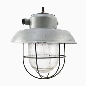 Vintage Industrial Grey Metal Clear Frosted Glass Pendant Light