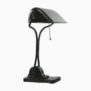 Bankers Tischlampe aus Eisen in Schwarz