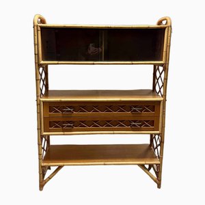 Vintage Bibliotheksregal aus Rattan, 1970er