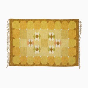 Kilim sueco Mid-Century en tonos amarillo y naranja, años 60