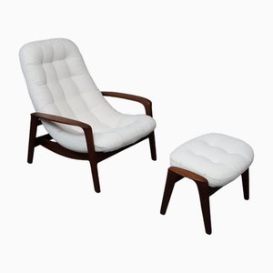 Sedia Scoop vintage in teak con poggiapiedi di R.Huber & Co, anni '60