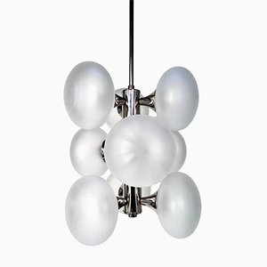 Large 9-Light Chrome & Opal Glass Ball Chandelier from Kaiser Leuchten, Germany, 1960s