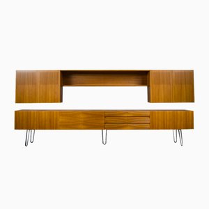 Mobiletto Mid-Century con credenza in noce, anni '70, set di 2