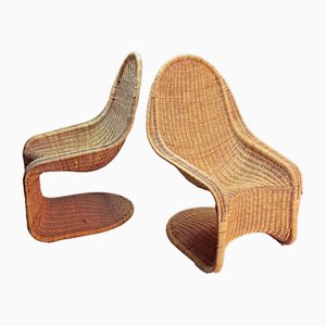 Fauteuil en Osier sur Supports, 1970s, Set de 2