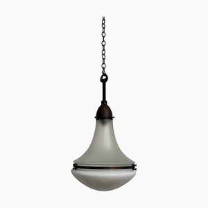 Industrial Luzette Ceiling Pendant Light in White Opaline Milk Glass attributed to Peter Behrens for AEG, 1920s
