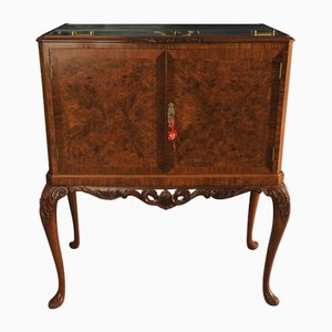 20th Century Queen Anne Revival Walnut Cocktail Cabinet with Fitted Brass Details, 1950s
