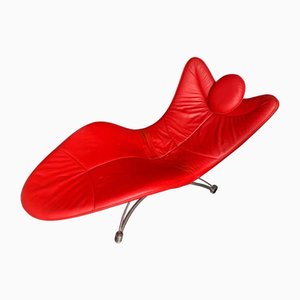 Chaise longue modelo DS 151 de cuero rojo y acero de Jane Worthington para de Sede, Suiza, década de 2000