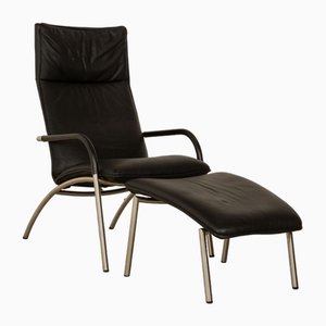 Ds 270 Leather Armchair with Stool in Black from de Sede