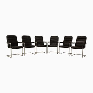 Vintage Leather Chairs in Black from Thonet, Set of 6