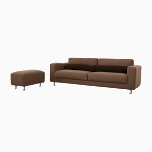 Braunes 3-Sitzer Sofa & Hocker aus Stoff von Ligne Roset, 2er Set