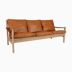 Drei-Sitzer Sofa aus Eschenholz & Anilinleder von Poul Cadovius für Cado, 1960er