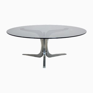 Smoked Glass and Aluminum Round Coffee Table by Geoffrey Harcourt for Artifort