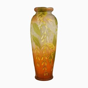 Grand Vase Camée Art Nouveau avec Décor en Frêne et Érable par Émile Gallé, France, 1900s