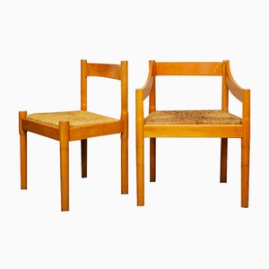 Italian Carimate Dining Chairs in Beech and Seagrass by Vico Magistretti for Cassina, 1970s, Set of 8