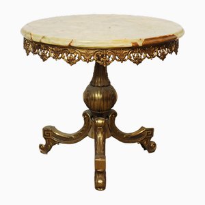 Vintage Gilt Brass and Round Marble Top Side Table, 1970s