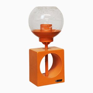 Vintage Space Age Candleholder in Orange Metal and Glass, 1970s