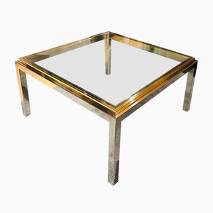 French Polished Brass & Chrome Coffee Table from Maison Jean Charles, 1970s