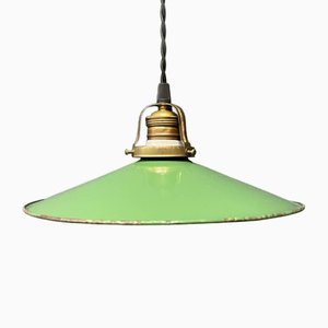 Green Enamel Hanging Lamp with Brass Fixture