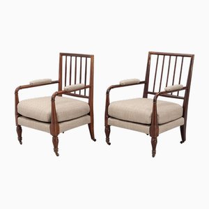 Antique Spindle Back Mahogany Armchairs, 1890s