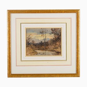 Ernest Designolle, paisaje, pluma y acuarela sobre papel, de principios del siglo XX, enmarcado