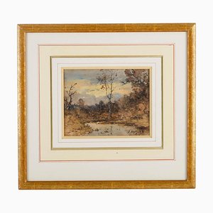 Ernest Designolle, Paysage, Plume et Aquarelle sur Papier, Début du 20e Siècle, Encadré