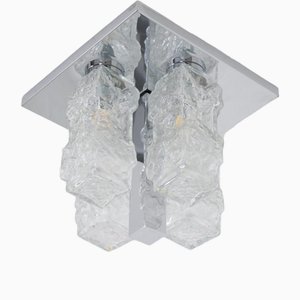 Lampada da soffitto brutalista in vetro ghiacciato, anni '70