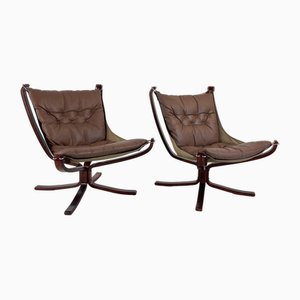 Vintage Falcon Chairs in Light Brown Leather by Sigurd Resell, Set of 2